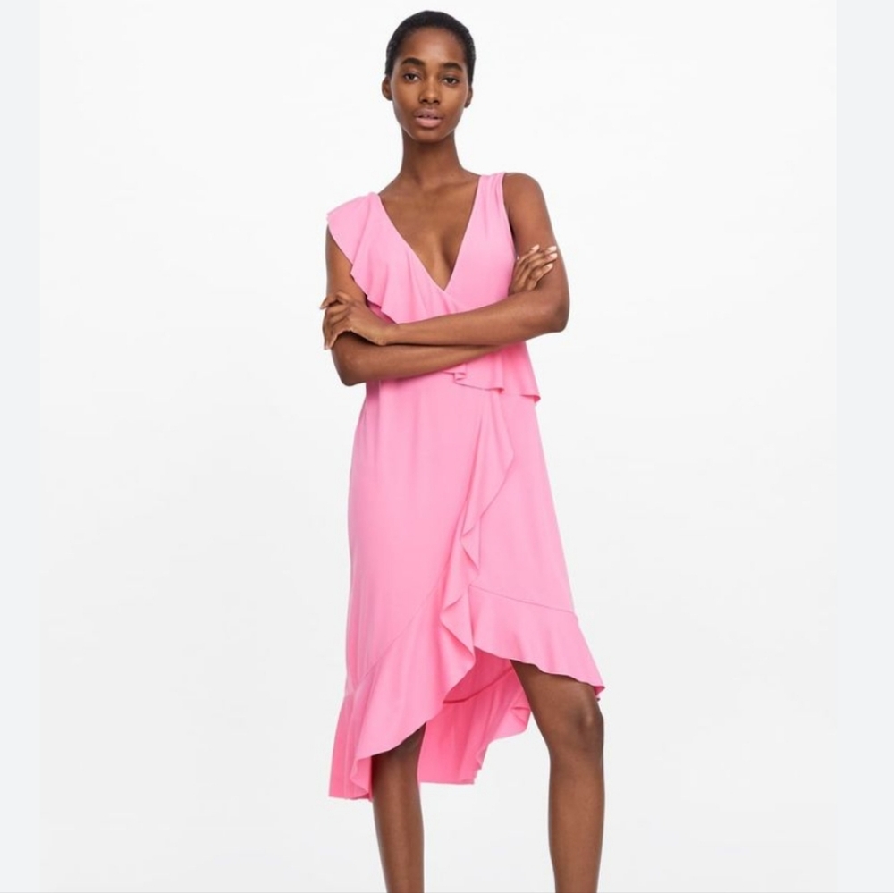 Zara Ruffle Dress Pink Small